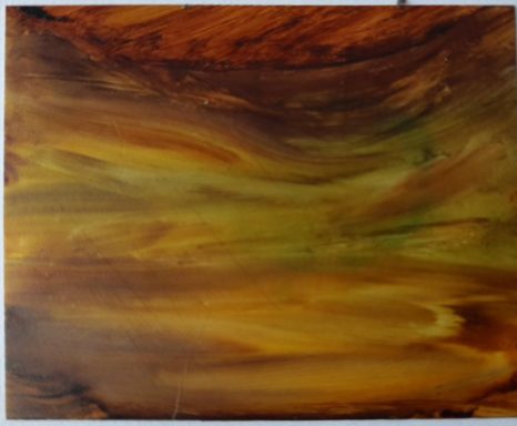 Forgotten land Small abstract landscape in brown, green and ochre with sweeping horizantal curves