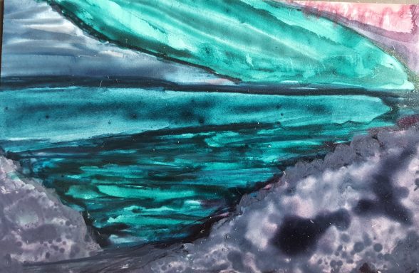 Twiight Glow Muted grey and turquoise abstract landscape